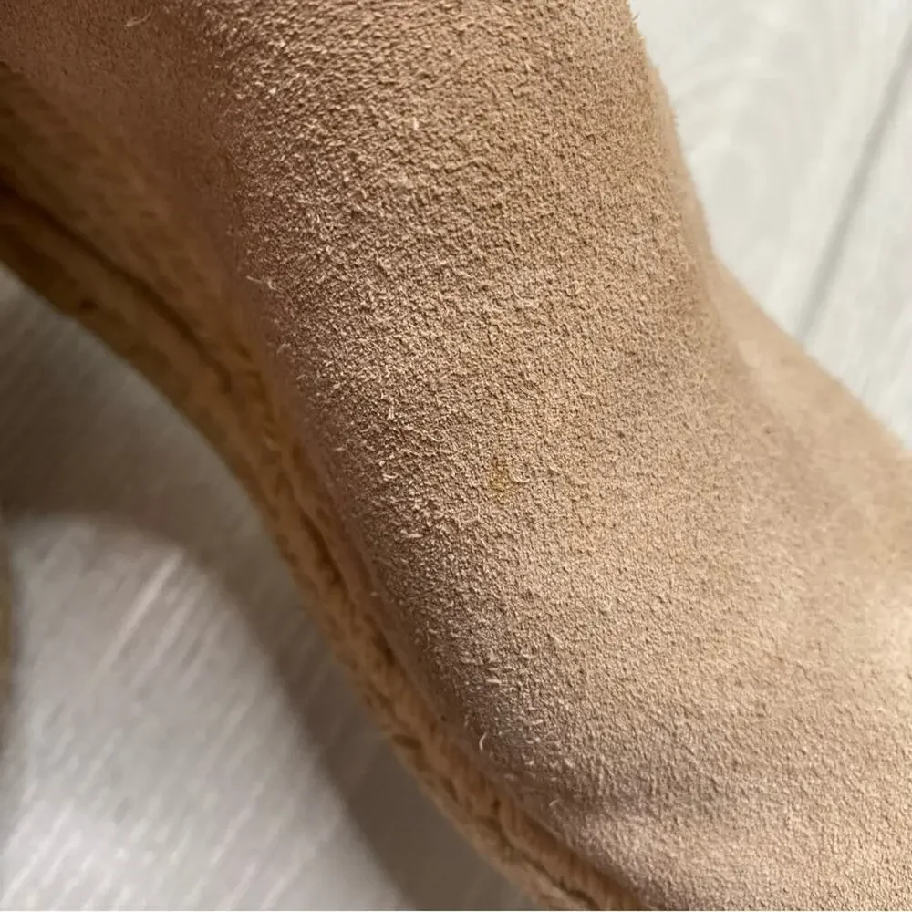 Kanna Tan Suede Leather Peep Toe Espadrille Wedges Size 7.5 EU 38